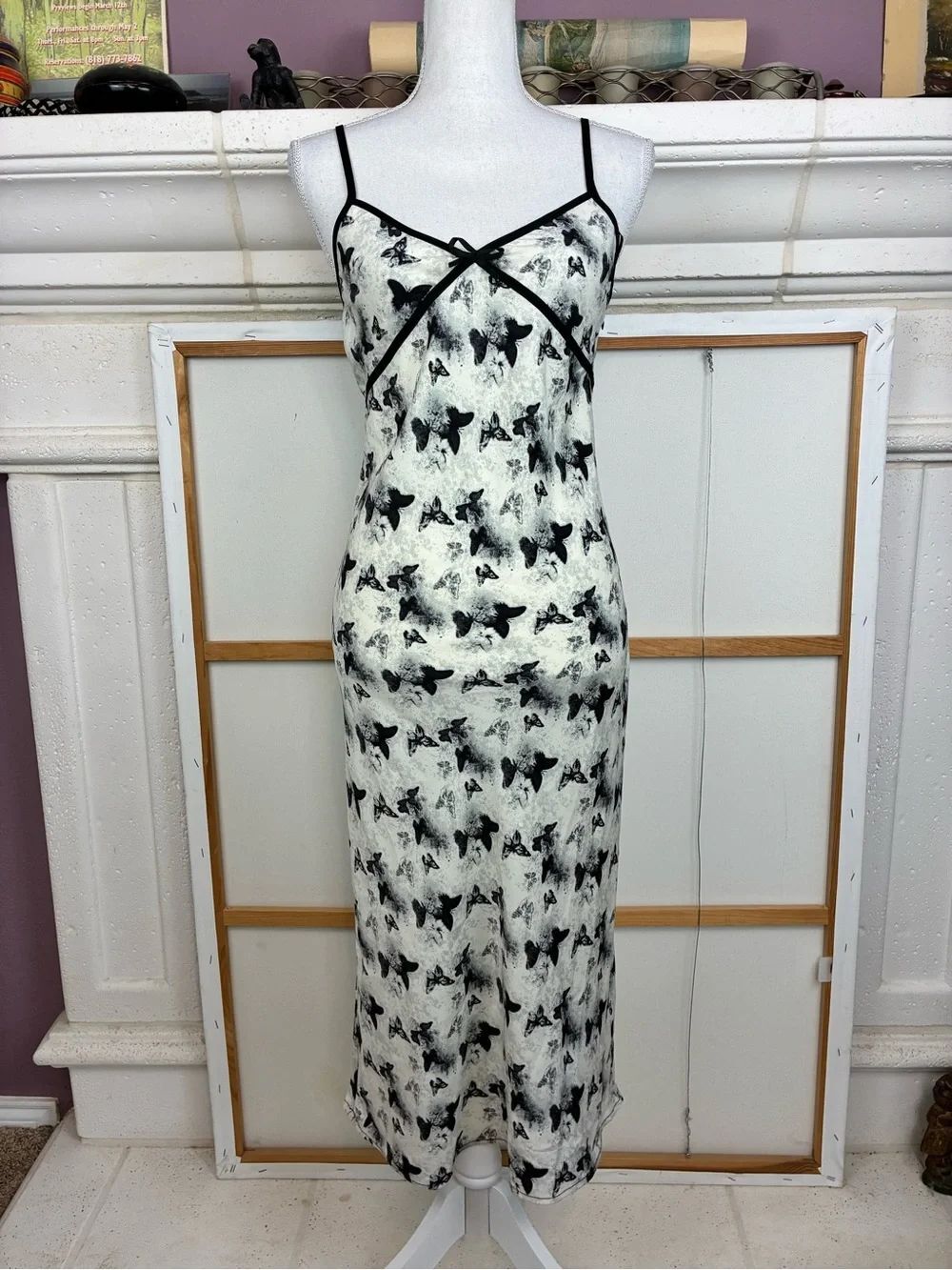Pretty Damage NWT Goth Black & White Butterfly Slip Dress